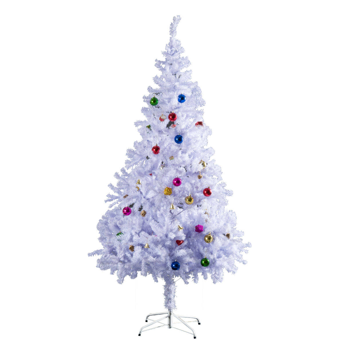 Homcom árbol de navidad 150cm artificial pino con adornos decorativos 48 pcs y soporte metálico color blanco árbol realista para decoración navidad