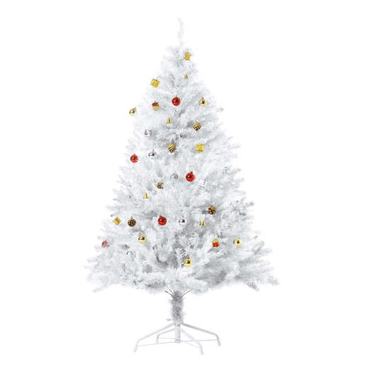 HOMCOM Árvore de Natal Artificial 150cm com 680 Ramos de PVC 48 Decorações Incluidas Suporte Metálico Decoração de Natal para Interiores F85x150cm Branco HOMCOM Árvore de Natal Artificial 150cm com 680 Ramos de PVC 48 Decorações Incluidas Suporte Metálico Decoração de Natal para Interiores F85x150cm Branco