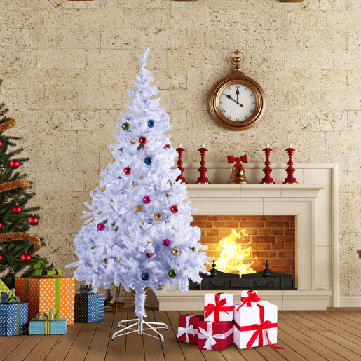 HOMCOM Árvore de Natal Artificial 150cm com 680 Ramos de PVC 48 Decorações Incluidas Suporte Metálico Decoração de Natal para Interiores F85x150cm Branco HOMCOM Árvore de Natal Artificial 150cm com 680 Ramos de PVC 48 Decorações Incluidas Suporte Metálico Decoração de Natal para Interiores F85x150cm Branco