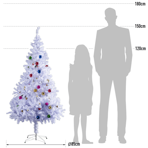HOMCOM Árvore de Natal Artificial 150cm com 680 Ramos de PVC 48 Decorações Incluidas Suporte Metálico Decoração de Natal para Interiores F85x150cm Branco HOMCOM Árvore de Natal Artificial 150cm com 680 Ramos de PVC 48 Decorações Incluidas Suporte Metálico Decoração de Natal para Interiores F85x150cm Branco
