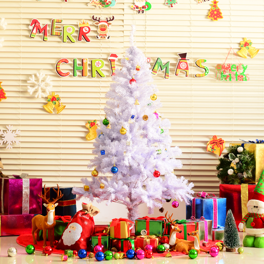 HOMCOM Árvore de Natal Artificial 150cm com 680 Ramos de PVC 48 Decorações Incluidas Suporte Metálico Decoração de Natal para Interiores F85x150cm Branco HOMCOM Árvore de Natal Artificial 150cm com 680 Ramos de PVC 48 Decorações Incluidas Suporte Metálico Decoração de Natal para Interiores F85x150cm Branco
