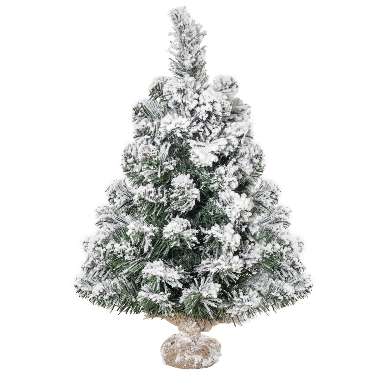 Homcom árbol de navidad artificial 60 cm con 67 ramas ignífugas y base de cemento decoración navideña para mesa escritorio oficina ø32x60 cm verde y blanco