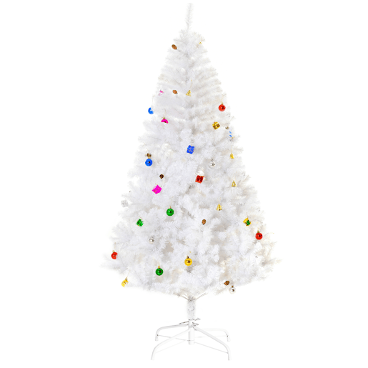 HOMCOM Árvore de Natal Artificial 180cm com 930 Ramos de PVC 48 Decorações Incluidas Suporte Metálico Decoração de Natal para Interiores Ø105x180cm Branco HOMCOM Árvore de Natal Artificial 180cm com 930 Ramos de PVC 48 Decorações Incluidas Suporte Metálico Decoração de Natal para Interiores Ø105x180cm Branco