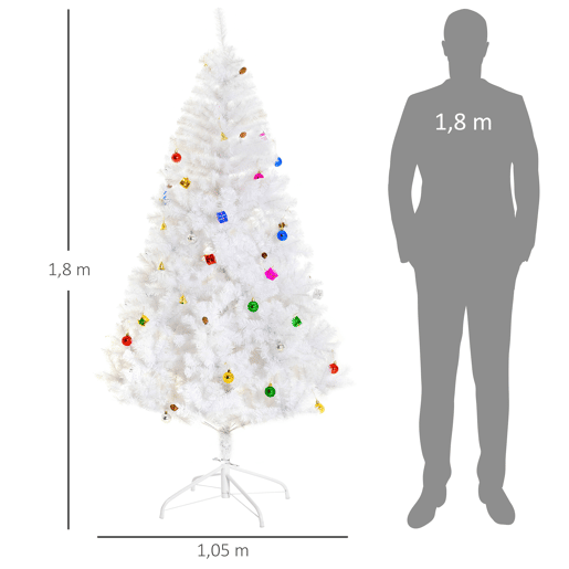 HOMCOM Árvore de Natal Artificial 180cm com 930 Ramos de PVC 48 Decorações Incluidas Suporte Metálico Decoração de Natal para Interiores Ø105x180cm Branco HOMCOM Árvore de Natal Artificial 180cm com 930 Ramos de PVC 48 Decorações Incluidas Suporte Metálico Decoração de Natal para Interiores Ø105x180cm Branco