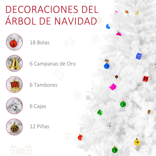 HOMCOM Árvore de Natal Artificial 180cm com 930 Ramos de PVC 48 Decorações Incluidas Suporte Metálico Decoração de Natal para Interiores Ø105x180cm Branco HOMCOM Árvore de Natal Artificial 180cm com 930 Ramos de PVC 48 Decorações Incluidas Suporte Metálico Decoração de Natal para Interiores Ø105x180cm Branco