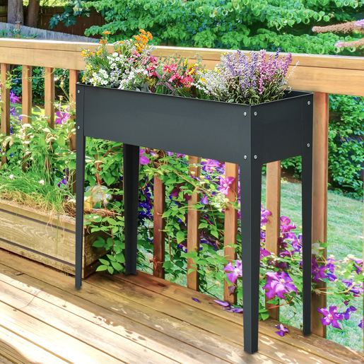 Outsunny Horta Urbana Elevada para Jardim e Terraço, Floreira Retangular Elevada, Mesa de Cultivo para Plantas, Legumes e Flores com 3 Orifícios de Drenagem, 100x30x80 cm, Cinzento