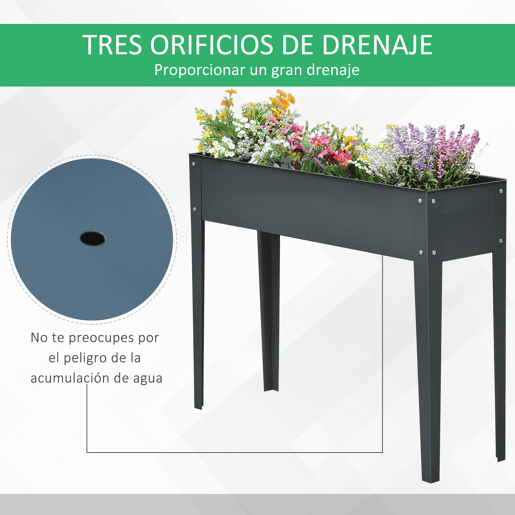 Outsunny Horta Urbana Elevada para Jardim e Terraço, Floreira Retangular Elevada, Mesa de Cultivo para Plantas, Legumes e Flores com 3 Orifícios de Drenagem, 100x30x80 cm, Cinzento