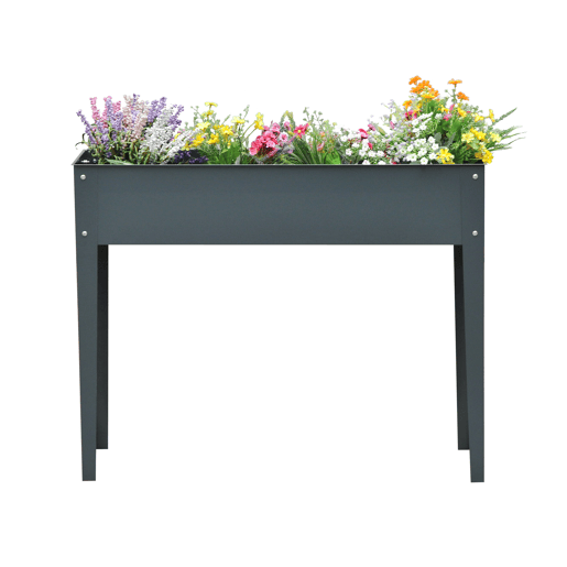 Outsunny Horta Urbana Elevada para Jardim e Terraço, Floreira Retangular Elevada, Mesa de Cultivo para Plantas, Legumes e Flores com 3 Orifícios de Drenagem, 100x30x80 cm, Cinzento