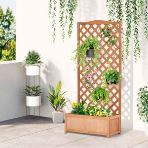 Outsunny Floreira com Treliça de Madeira Caixa de Plantio com Suporte para Plantas Trepadeiras para Cultivo de Plantas Flores Terraço Jardim Exterior 76x36x170cm Marrom