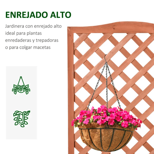 Outsunny Floreira com Treliça de Madeira Caixa de Plantio com Suporte para Plantas Trepadeiras para Cultivo de Plantas Flores Terraço Jardim Exterior 76x36x170cm Marrom
