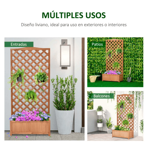 Outsunny Floreira com Treliça de Madeira Caixa de Plantio com Suporte para Plantas Trepadeiras para Cultivo de Plantas Flores Terraço Jardim Exterior 76x36x170cm Marrom