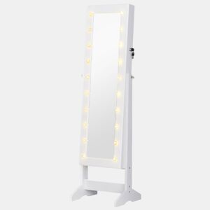 HOMCOM Armário para Joias 20 Luzes de LED Reclinável Fechadura Madeira 40x37x146cm Branco