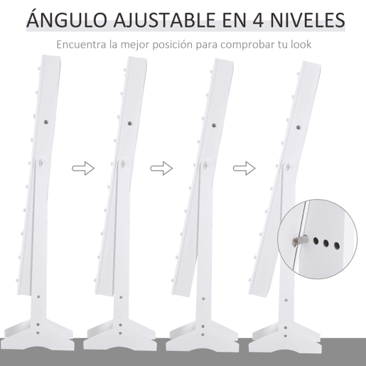 HOMCOM Armário para Joias 20 Luzes de LED Reclinável Fechadura Madeira 40x37x146cm Branco