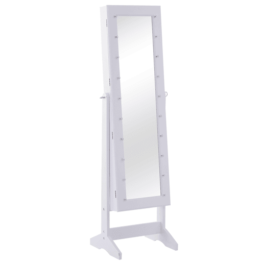 HOMCOM Armário para Joias 20 Luzes de LED Reclinável Fechadura Madeira 40x37x146cm Branco