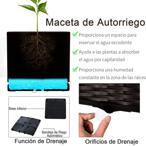 Outsunny Conjunto de 2 Floreiras Quadradas Floreiras para Flores e Vegetais com Orifícios de Drenagem e Pés Altos 40x40x26-44cm Marrom