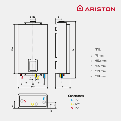 Aquecedor estanque a gás instantâneo, Ariston, Next Evo X 11 litrosminuto, gás butanopropano, Classe energética A