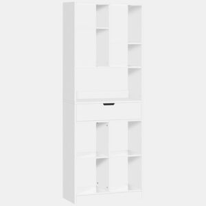 HOMCOM Estante de Madeira Estante para Livros com 1 Gaveta e 9 Compartimentos de Armazenamento Livraria para Sala de Estar Escritório Estúdio 60x26x158cm Branco