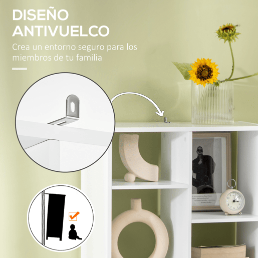 HOMCOM Estante de Madeira Estante para Livros com 1 Gaveta e 9 Compartimentos de Armazenamento Livraria para Sala de Estar Escritório Estúdio 60x26x158cm Branco
