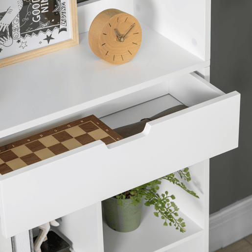 HOMCOM Estante de Madeira Estante para Livros com 1 Gaveta e 9 Compartimentos de Armazenamento Livraria para Sala de Estar Escritório Estúdio 60x26x158cm Branco