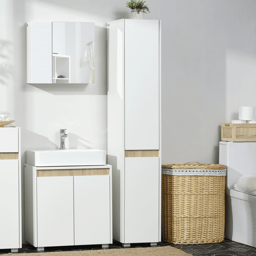 kleankin Coluna Casa de Banho Armário Auxiliar Casa de Banho de 5 Níveis com Prateleiras Ajustáveis Armário Multiusos para Duches Casa de Banho 30x33x165cm Branco