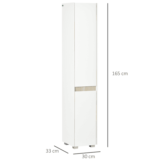 kleankin Coluna Casa de Banho Armário Auxiliar Casa de Banho de 5 Níveis com Prateleiras Ajustáveis Armário Multiusos para Duches Casa de Banho 30x33x165cm Branco