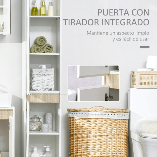kleankin Coluna Casa de Banho Armário Auxiliar Casa de Banho de 5 Níveis com Prateleiras Ajustáveis Armário Multiusos para Duches Casa de Banho 30x33x165cm Branco