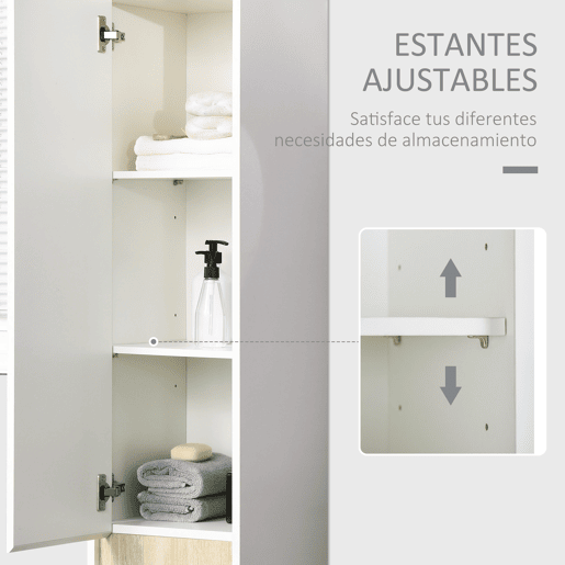 kleankin Coluna Casa de Banho Armário Auxiliar Casa de Banho de 5 Níveis com Prateleiras Ajustáveis Armário Multiusos para Duches Casa de Banho 30x33x165cm Branco