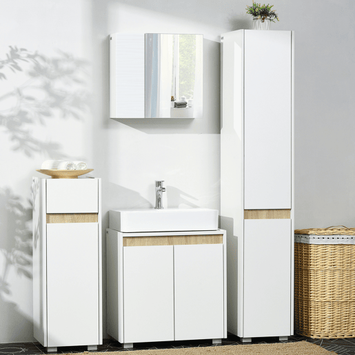 kleankin Coluna Casa de Banho Armário Auxiliar Casa de Banho de 5 Níveis com Prateleiras Ajustáveis Armário Multiusos para Duches Casa de Banho 30x33x165cm Branco