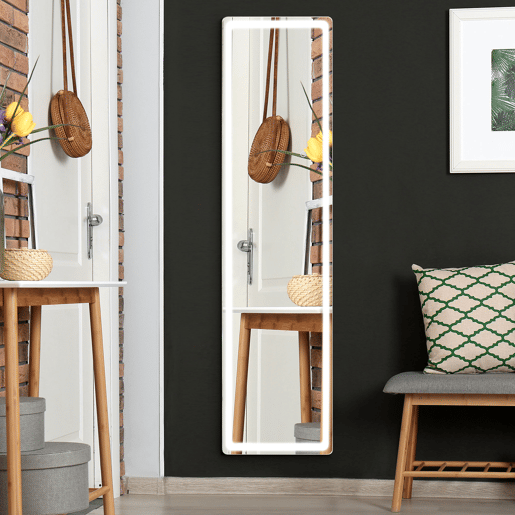 HOMCOM Espelho de Pé de Corpo Inteiro Espelho de Pé com Luzes LED Controlo Remoto 3 Cores de Luzes Ajustável Brilho Ajustável e Estrutura de Alumínio 40x51x156,5cm Prata e Preto