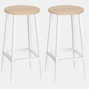 HOMCOM Conjunto de 2 Bancos Altos de Cozinha Bancos de Bar com Pés de Aço e Apoio para os Pés para Sala de Estar Sala de Jantar Carga 75kg 32,5x32,5x65cm Madeira e Branco