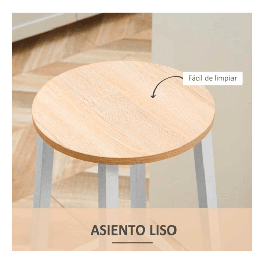 HOMCOM Conjunto de 2 Bancos Altos de Cozinha Bancos de Bar com Pés de Aço e Apoio para os Pés para Sala de Estar Sala de Jantar Carga 75kg 32,5x32,5x65cm Madeira e Branco
