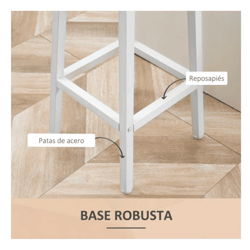 HOMCOM Conjunto de 2 Bancos Altos de Cozinha Bancos de Bar com Pés de Aço e Apoio para os Pés para Sala de Estar Sala de Jantar Carga 75kg 32,5x32,5x65cm Madeira e Branco