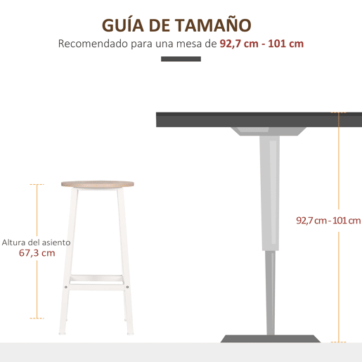 HOMCOM Conjunto de 2 Bancos Altos de Cozinha Bancos de Bar com Pés de Aço e Apoio para os Pés para Sala de Estar Sala de Jantar Carga 75kg 32,5x32,5x65cm Madeira e Branco