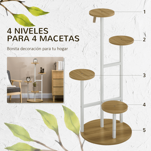 Outsunny Suporte para Plantas Prateleiras para Plantas de 4 Níveis Suporte para Vasos de Plantas com Estrutura de Aço para Interior e Exterior 40x40x95,5cm Madeira e Branco Outsunny Suporte para Plantas Prateleiras para Plantas de 4 Níveis Suporte para Vasos de Plantas com Estrutura de Aço para Interior e Exterior 40x40x95,5cm Madeira e Branco