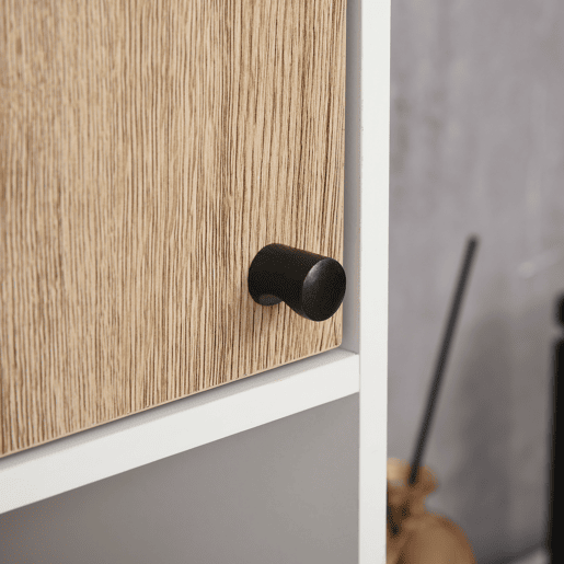 kleankin Coluna Casa de Banho Armário Alto Auxiliar de Casa de Banho com 2 Portas e 6 Prateleiras para Duche Estilo Moderno 31,5x30x169 cm Branco e Carvalho