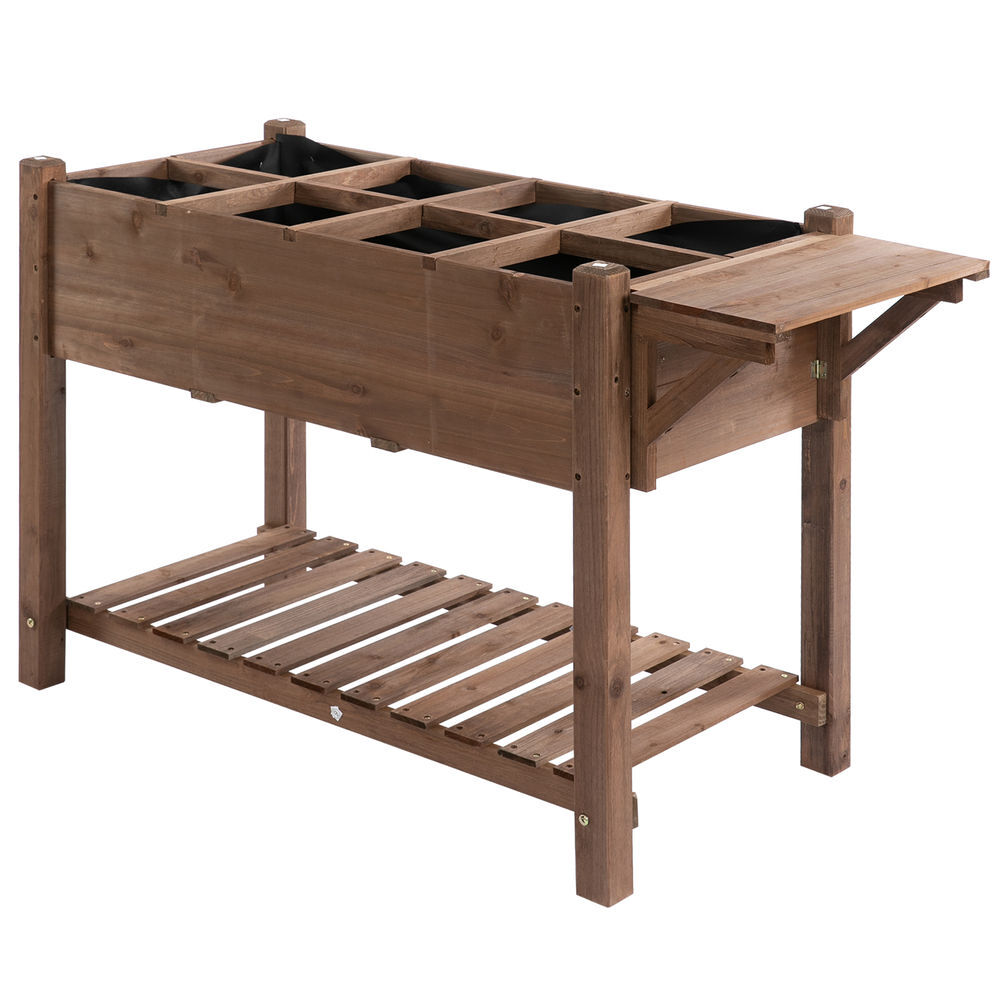 Outsunny huerto urbano con estantes jardinera elevada de madera maciza para cultivo flores verduras hierbas 123x54x80 cm marrón