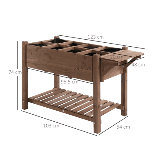 Outsunny Horta Vertical com Prateleira Horta Elevada de Madeira Maciça para Cultivo de Flores Verduras Ervas 123x54x74cm Marrom