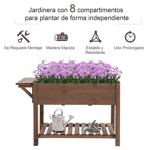 Outsunny Horta Vertical com Prateleira Horta Elevada de Madeira Maciça para Cultivo de Flores Verduras Ervas 123x54x74cm Marrom