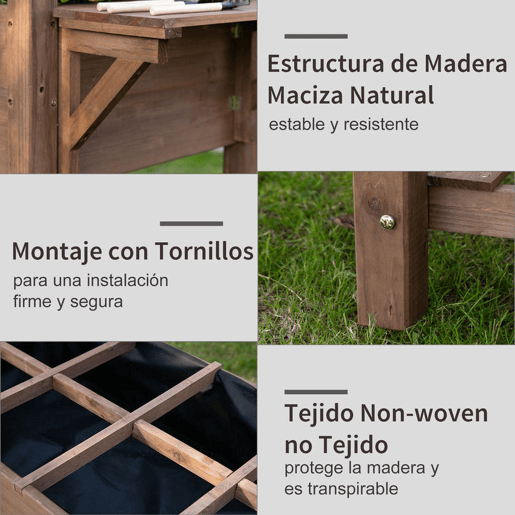 Outsunny Horta Vertical com Prateleira Horta Elevada de Madeira Maciça para Cultivo de Flores Verduras Ervas 123x54x74cm Marrom