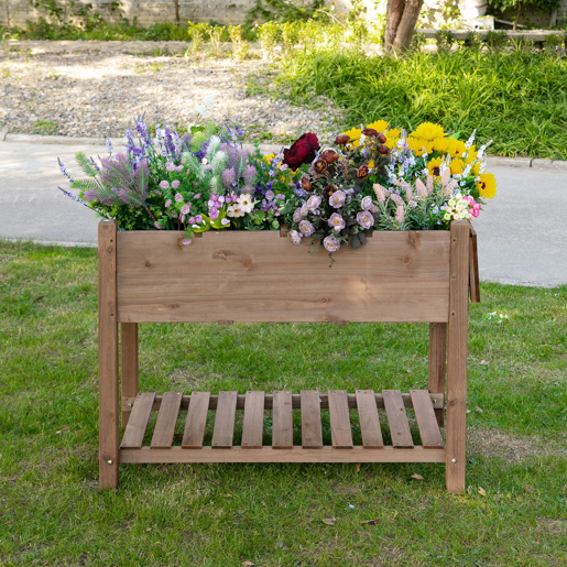 Outsunny Horta Vertical com Prateleira Horta Elevada de Madeira Maciça para Cultivo de Flores Verduras Ervas 123x54x74cm Marrom