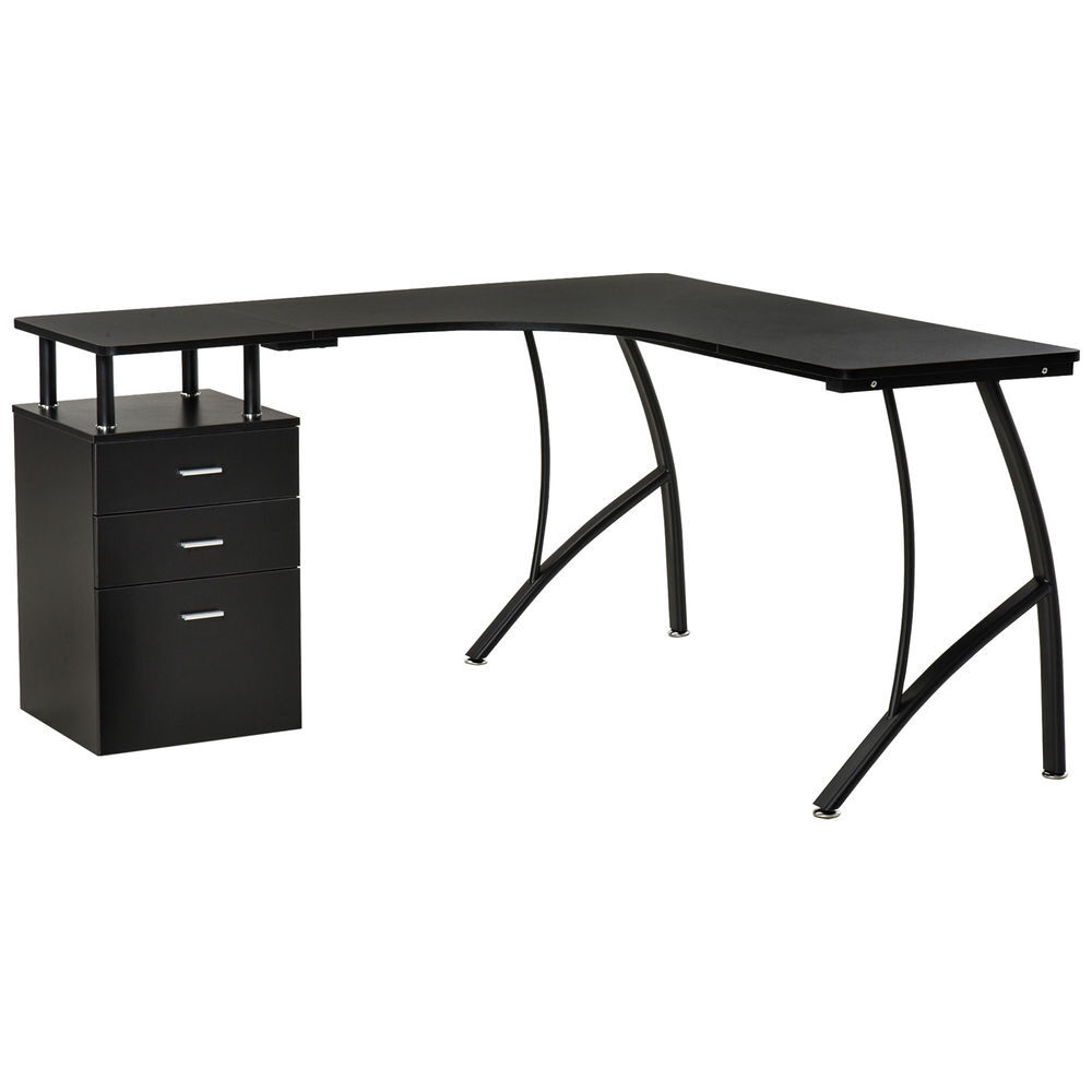 Homcom escritorio esquinero para ordenador escritorio en forma de l con 3 cajones mesa moderna para oficina estudio 143,5x143,5x76 cm negro