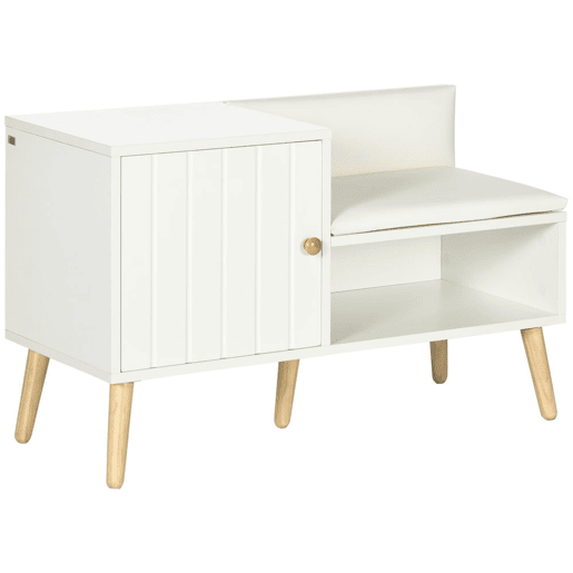 HOMCOM Banco Sapateira com Compartimento Aberto e Almofada Acolchoada para 4 Pares de Sapatos para Entrada Corredor 80x33x49cm Branco