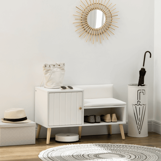 HOMCOM Banco Sapateira com Compartimento Aberto e Almofada Acolchoada para 4 Pares de Sapatos para Entrada Corredor 80x33x49cm Branco