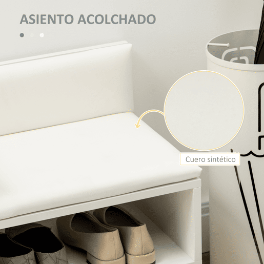 HOMCOM Banco Sapateira com Compartimento Aberto e Almofada Acolchoada para 4 Pares de Sapatos para Entrada Corredor 80x33x49cm Branco