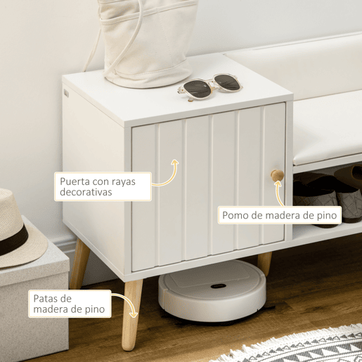 HOMCOM Banco Sapateira com Compartimento Aberto e Almofada Acolchoada para 4 Pares de Sapatos para Entrada Corredor 80x33x49cm Branco