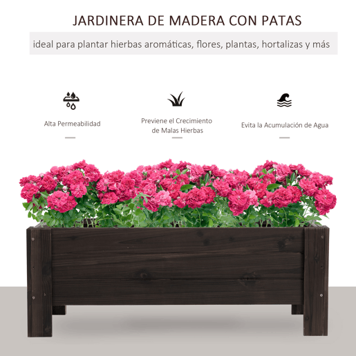 Outsunny Horta Vertical Floreira de Madeira Retangular com Pés para Flores Plantas Cultivos 100x36,5x36cm Marrom