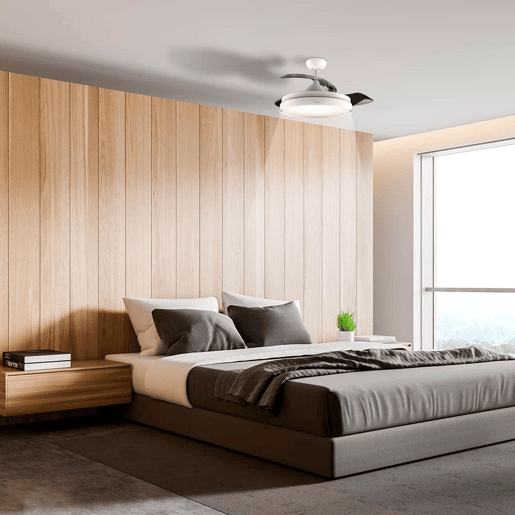 Cecotec Ventoinha de teto com pás retrácteis e acabamento branco, iluminação LED com 3 intensidades e 42 de diâmetro. Temporizador 8H, função Inverno-Verão, controlo remoto e 3 pás.
