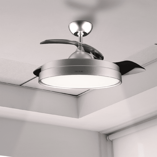 Cecotec Ventoinha de teto com pás retrácteis e acabamento branco, iluminação LED com 3 intensidades e 42 de diâmetro. Temporizador 8 h, função Inverno-Verão, controlo remoto e 3 pás.