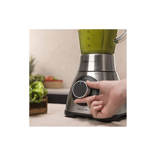 Cecotec Liquidificador de copo com acabamentos em aço inoxidável de 2000 W, lâmina com revestimento de titânio preto e 1,8 L de capacidade. Inclui filtro para sumos sem polpa.
