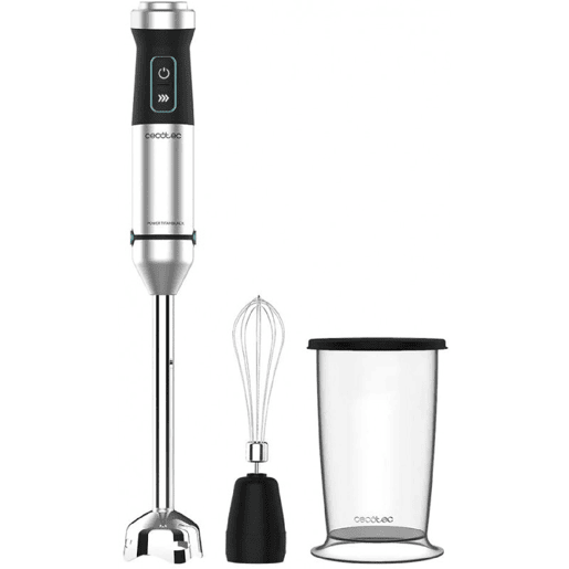 Cecotec Varinha mágica de 1500 W, tecnologia CrossBlades com lâminas de 4 folhas, revestimento de titânio preto, pé XL extra comprido, proteção anti salpicos e seletor de velocidade com função Turbo. Inclui copo de 800 ml com tampa e batedor de claras.